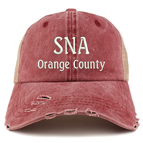 Trendy Apparel Shop SNA Orange County Embroidered Frayed Bill Trucker Mesh Back Cap