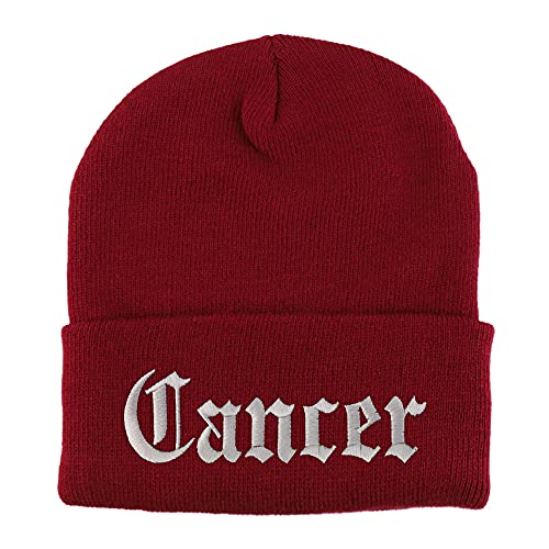 Trendy Apparel Shop Cancer Old English Embroidered Long Cuff Beanie