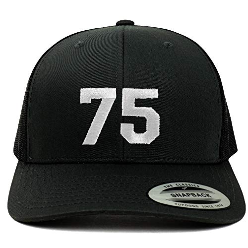 Trendy Apparel Shop Number 75 White Thread Embroidered Retro Trucker Mesh Cap