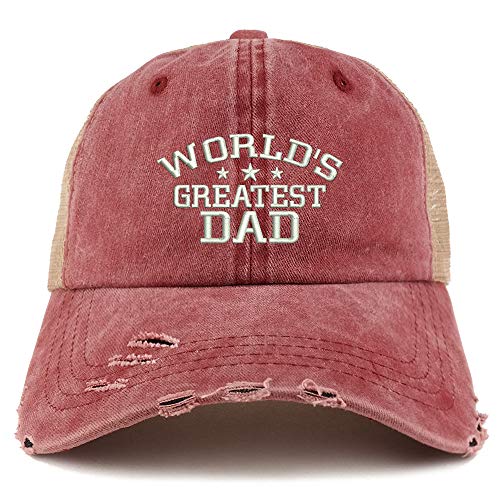 Trendy Apparel Shop World's Greatest Dad Pigment Dyed Mesh Back Frayed Bill Cap