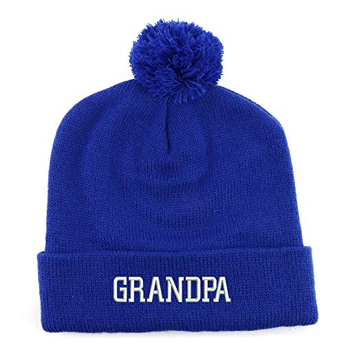 Trendy Apparel Shop Grandpa Embroidered Solid Winter Cuff Beanie Hat with Pom Pom
