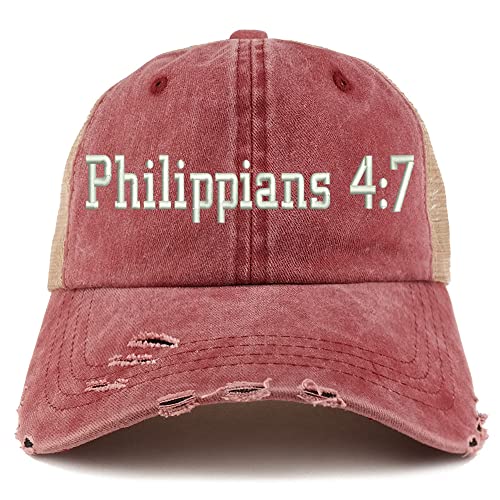 Trendy Apparel Shop Philippians 4:7 Frayed Bill Trucker Mesh Back Cap