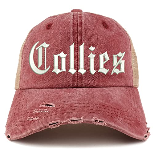 Trendy Apparel Shop Old English Collies Frayed Bill Trucker Mesh Back Cap