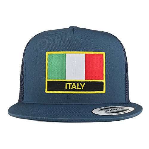 Trendy Apparel Shop Italy Flag 5 Panel Flatbill Trucker Mesh Snapback Cap