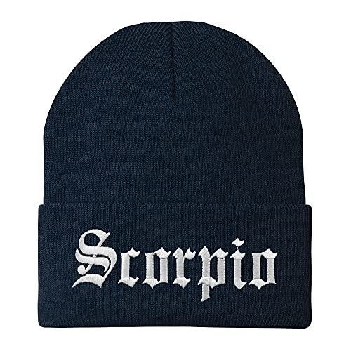 Trendy Apparel Shop Scorpio Old English Embroidered Long Cuff Beanie