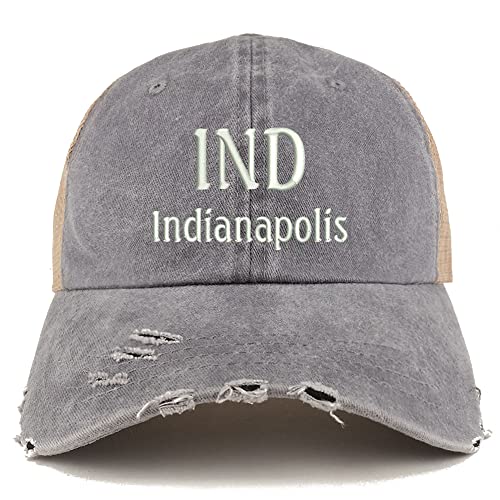 Trendy Apparel Shop IND Indianapolis Embroidered Frayed Bill Trucker Mesh Back Cap