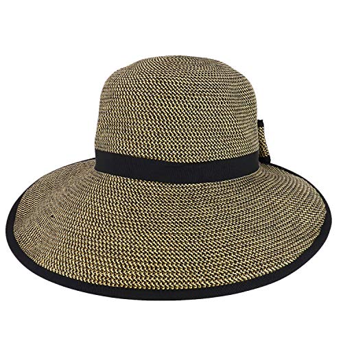 Trendy Apparel Shop UPF 50+ 4 Inch Split Brim Bow Paper Braid Tweed Sun Hat