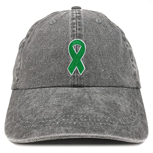 Trendy Apparel Shop Leukemia Awareness Green Ribbon Patch Pigment Dyed Washed Baseball Cap