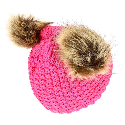Trendy Apparel Shop Kid's Youth Size Girls Fur pom Ears Crochet Knit Beanie Hat