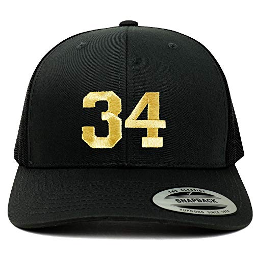 Trendy Apparel Shop Number 34 Gold Thread Embroidered Retro Trucker Mesh Cap