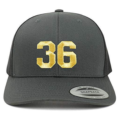 Trendy Apparel Shop Number 36 Gold Thread Embroidered Retro Trucker Mesh Cap