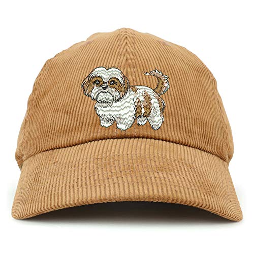 Trendy Apparel Shop Shih Tzu Embroidered Corduroy Unstructured Baseball Cap