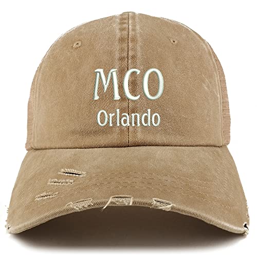 Trendy Apparel Shop MCO Orlando Embroidered Frayed Bill Trucker Mesh Back Cap