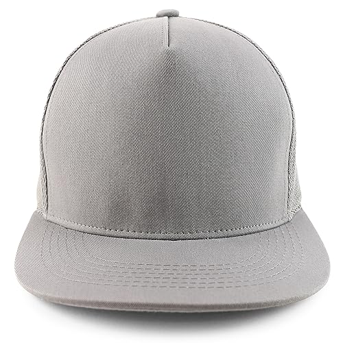Trendy Apparel Shop Plain Structured 5 Panel Mesh Back Flat Bill Snapback Cap