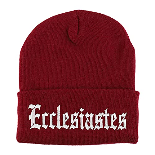 Trendy Apparel Shop Ecclesiastes Old English Embroidered Long Cuff Beanie