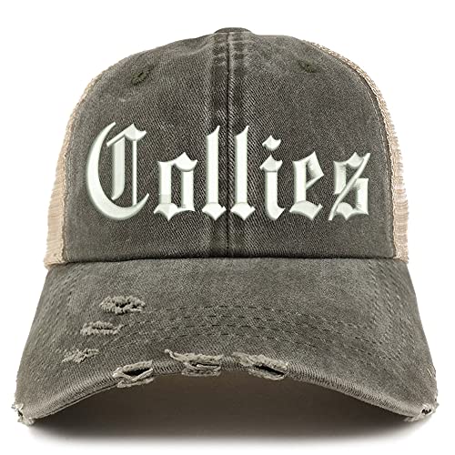 Trendy Apparel Shop Old English Collies Frayed Bill Trucker Mesh Back Cap