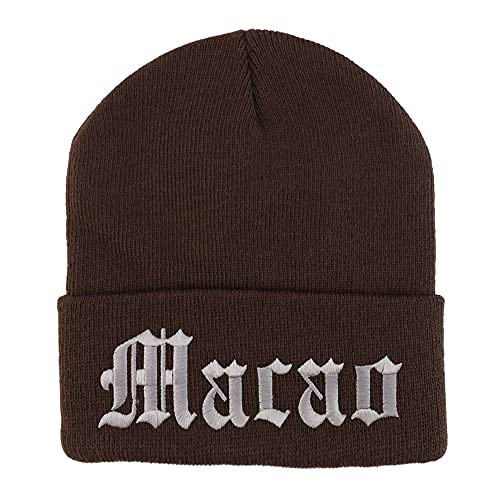 Trendy Apparel Shop Macao Old English Embroidered Long Cuff Beanie