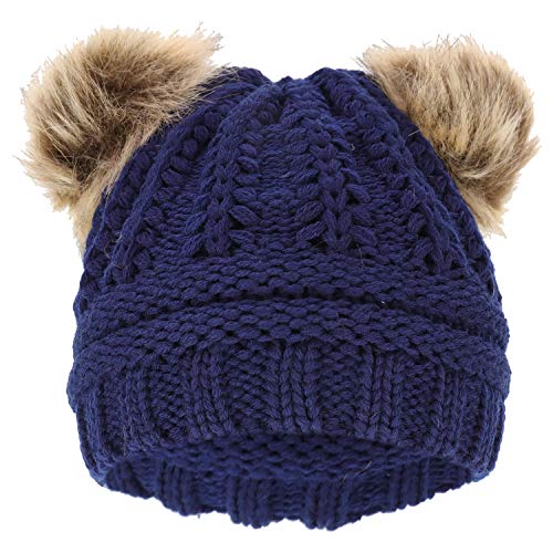 Trendy Apparel Shop Kid's Youth Size Girls Cable Knit Fur Pom Ears Beanie Hat