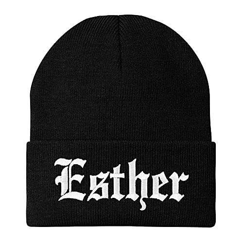 Trendy Apparel Shop Esther Old English Embroidered Long Cuff Beanie