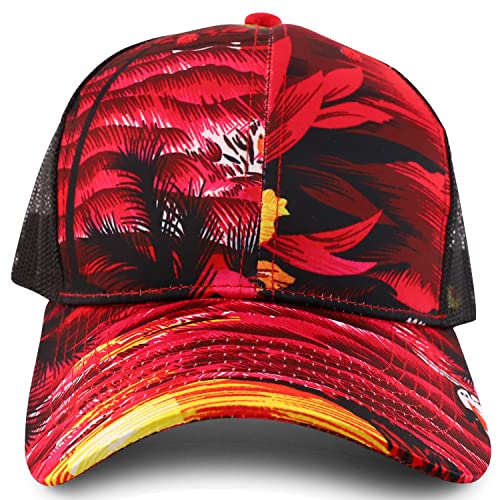 Trendy Apparel Shop Tropical Flower Hibiscus Pattern Print Trucker Mesh Ball Cap