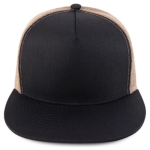 Trendy Apparel Shop Structured High Crown 5 Panel Round Flat Bill Trucker Cap