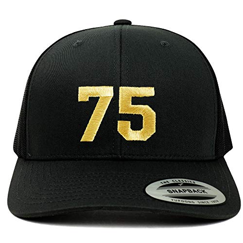Trendy Apparel Shop Number 75 Gold Thread Embroidered Retro Trucker Mesh Cap
