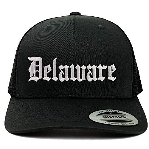 Trendy Apparel Shop Delaware State Old English 6 Panel Trucker Mesh Cap