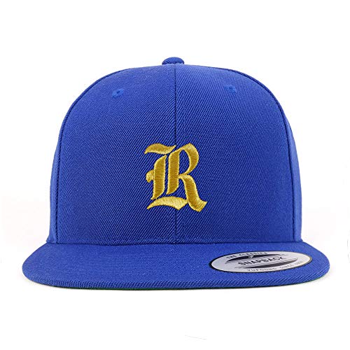 Trendy Apparel Shop Old English Gold R Embroidered Snapback Flatbill Baseball Cap
