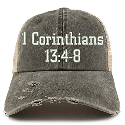 Trendy Apparel Shop 1 Corinthians 13:4-8 Frayed Bill Trucker Mesh Back Cap