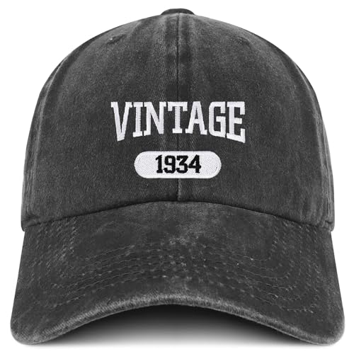 Trendy Apparel Shop Vintage 1934 Embroidered 90th Birthday Soft Crown Washed Cotton Cap