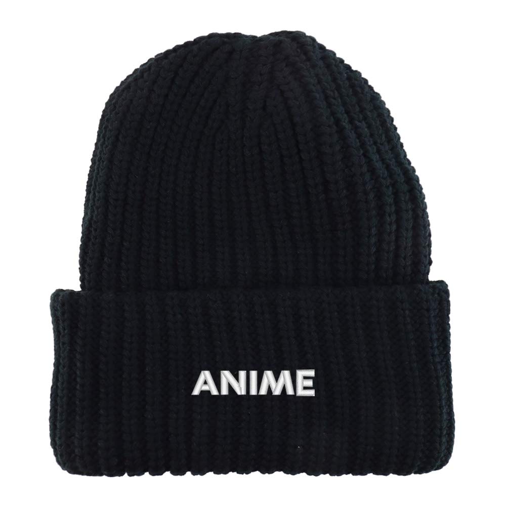 Trendy Apparel Shop Anime Embroidered Long Cuffed Thick Ribbed Knit Beanie