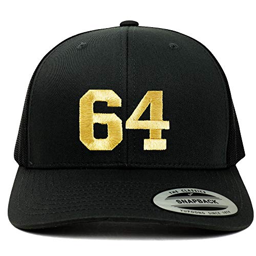 Trendy Apparel Shop Number 64 Gold Thread Embroidered Retro Trucker Mesh Cap