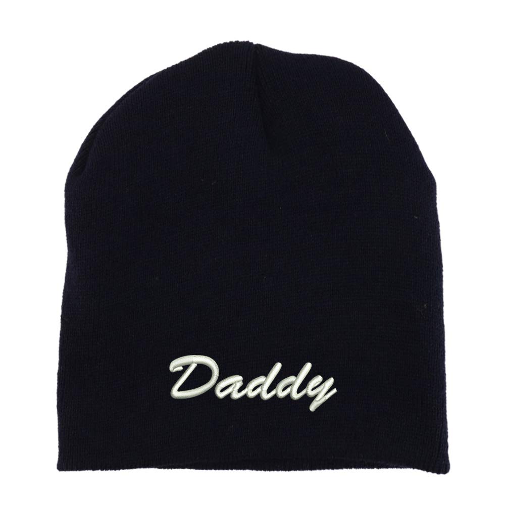 Trendy Apparel Shop Daddy Script Font Embroidered Made in USA Short Acrylic Knit Winter Beanie Hat