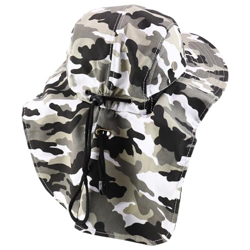 Trendy Apparel Shop Camouflage Pattern Sun Protection Wide Brim Cap with Neck Flap
