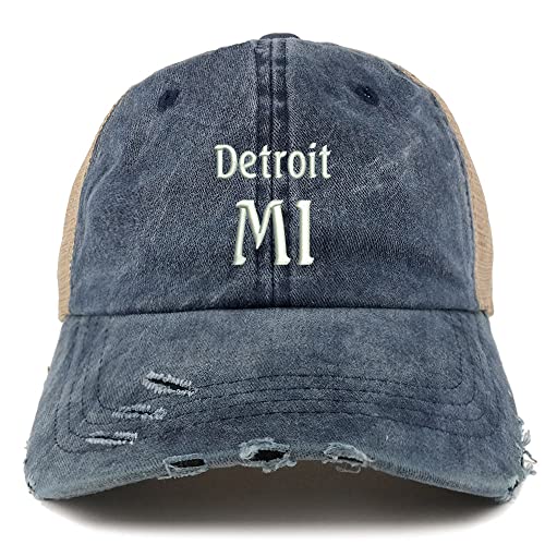 Trendy Apparel Shop Detroit MI Embroidered Frayed Bill Trucker Mesh Back Cap