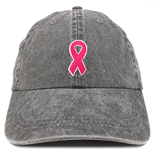 Trendy Apparel Shop Breast Cancer Awareness Pink Ribbon Patch Pigment Dyed Washed Baseball Cap