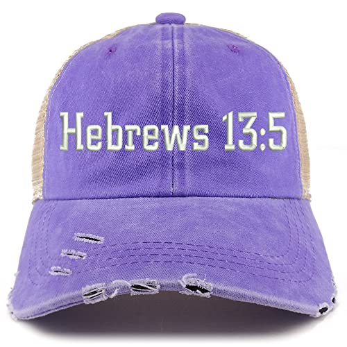 Trendy Apparel Shop Hebrews 13:5 Frayed Bill Trucker Mesh Back Cap