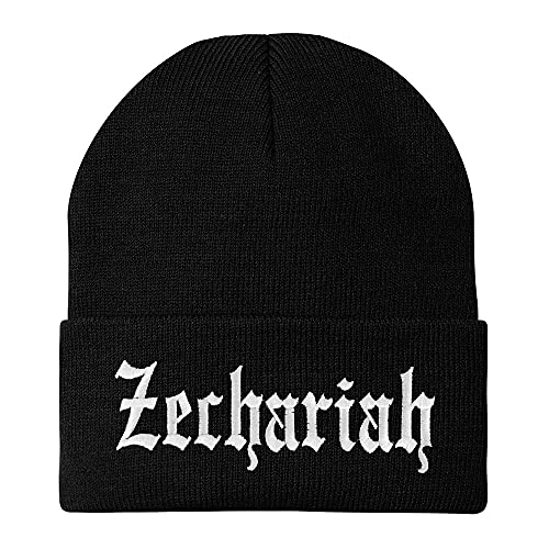 Trendy Apparel Shop Zechariah Old English Embroidered Long Cuff Beanie
