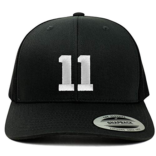 Trendy Apparel Shop Number 11 White Thread Embroidered Retro Trucker Mesh Cap