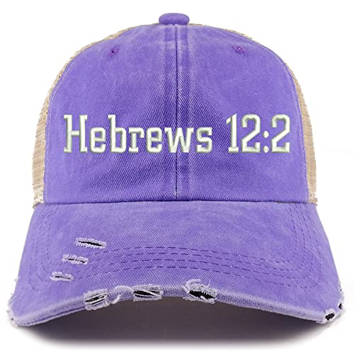 Trendy Apparel Shop Hebrews 12:2 Frayed Bill Trucker Mesh Back Cap