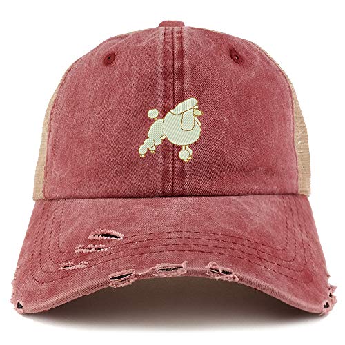 Trendy Apparel Shop Poodle Dog Embroidered Frayed Bill Trucker Mesh Back Cap