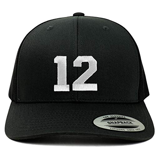 Trendy Apparel Shop Number 12 White Thread Embroidered Retro Trucker Mesh Cap