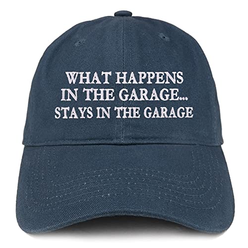 Trendy Apparel Shop What Happens in the Garage, Stays in the Garage Low Profile Soft Cotton Baseball Cap