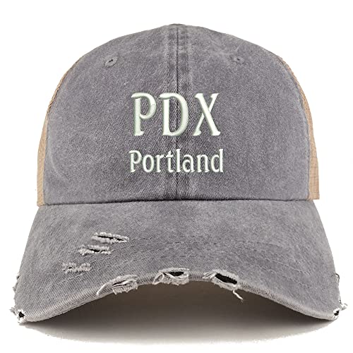 Trendy Apparel Shop PDX Portland Embroidered Frayed Bill Trucker Mesh Back Cap