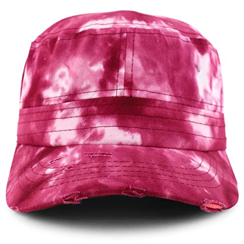 Trendy Apparel Shop Plain 100% Cotton Tie Dye Fabric Patterned Flat Top Army Baseball Cap
