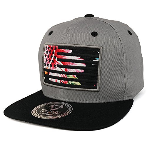 Trendy Apparel Shop USA Flag with Floral Pattern Print Embroidered Flat Bill Snapback Cap