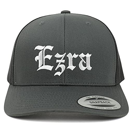 Trendy Apparel Shop Ezra Old English 6 Panel Trucker Mesh Cap