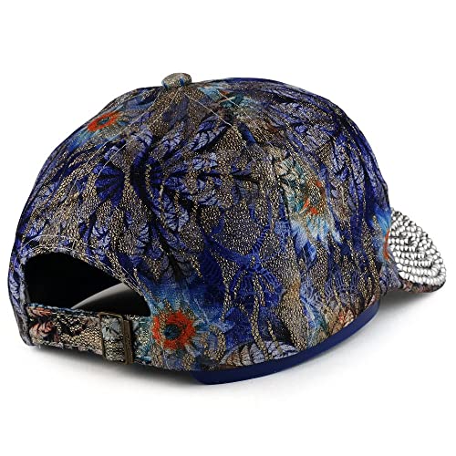 Trendy Apparel Shop Bling Studded USA Flag Floral Laced Structured Baseball Cap