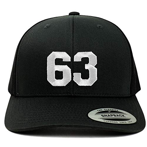 Trendy Apparel Shop Number 63 White Thread Embroidered Retro Trucker Mesh Cap