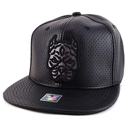 Trendy Apparel Shop Pitbull Embroidered PU Leather Flatbill Snapback Cap